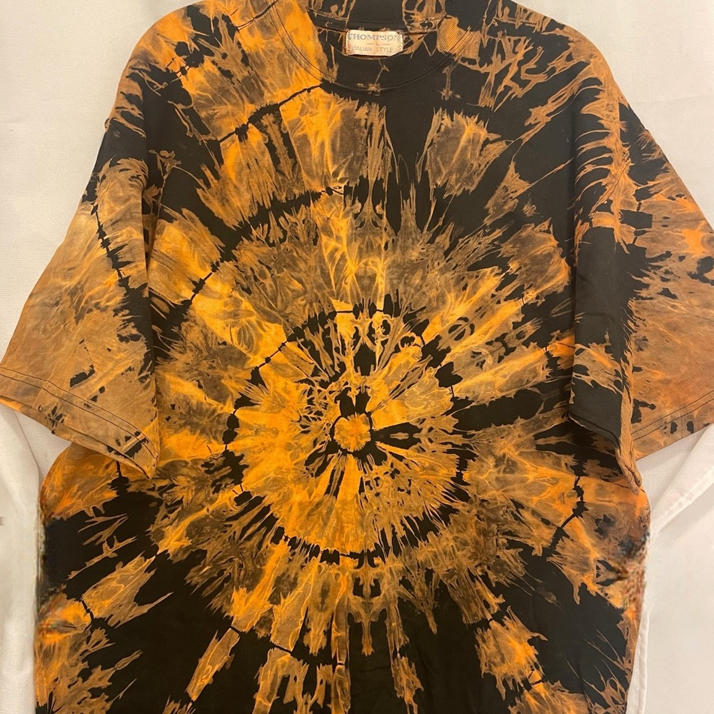 Vintage Bleach Tie Dye Spiral Tee L Grunge Rave 90s